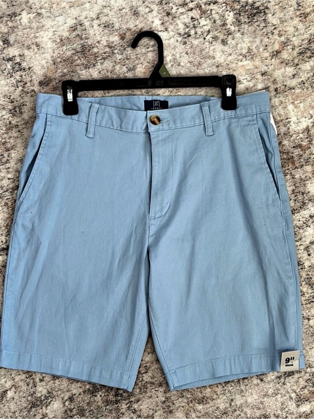 George Men's Stretch Twill Flat Front Shorts, 9" Inseam, Blue